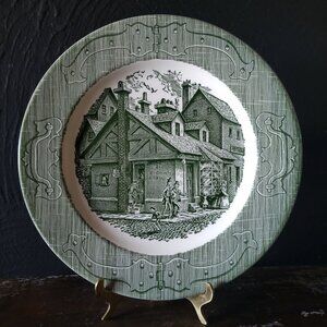 "The Old Curiosity Shop" Dinner Plate Green Transferware, Charles Dickens *Read